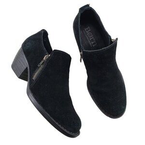 Born Montoro Ankle Boot Womens 8 Black Suede Low Heel Side Zip Comfort Bootie
